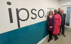 2022 11 08 swu campaign collective ipso cropped A photo of staff from SWU, IPSO, and Campaign Collective standing in front of the "IPSO" sign at the IPSO office in London