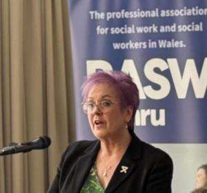 Welsh Government Minister for Children & Social Care, Dawn Bowden MS, making her keynote welcome speech to conference