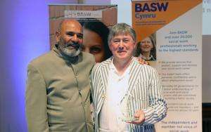 Zac McBreen (right) with BASW Cymru committee member Abyd Quinn Aziz Zac McBreen, BASW Cymru Social Worker of the Year Awards 2019