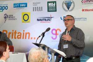 gftu conference picture john mcgowan SWU General Secretary John McGowan speaks at a GFTU conference